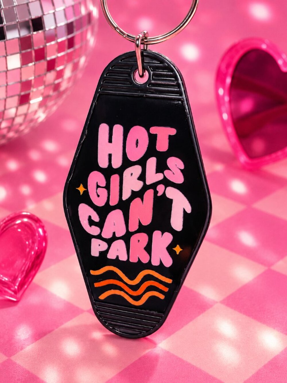 Hot Girls Can’t Park Motel Keychain Pink Black